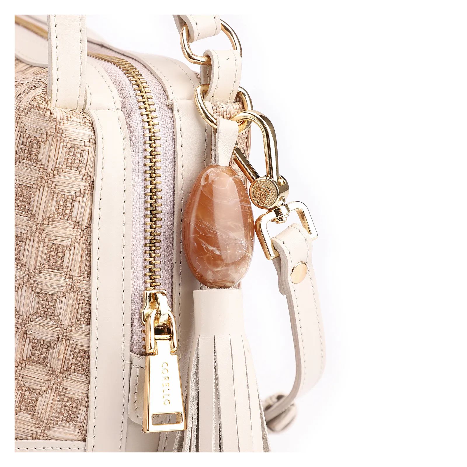 Bolsa De Mão Ráfia Mosaico Off White
