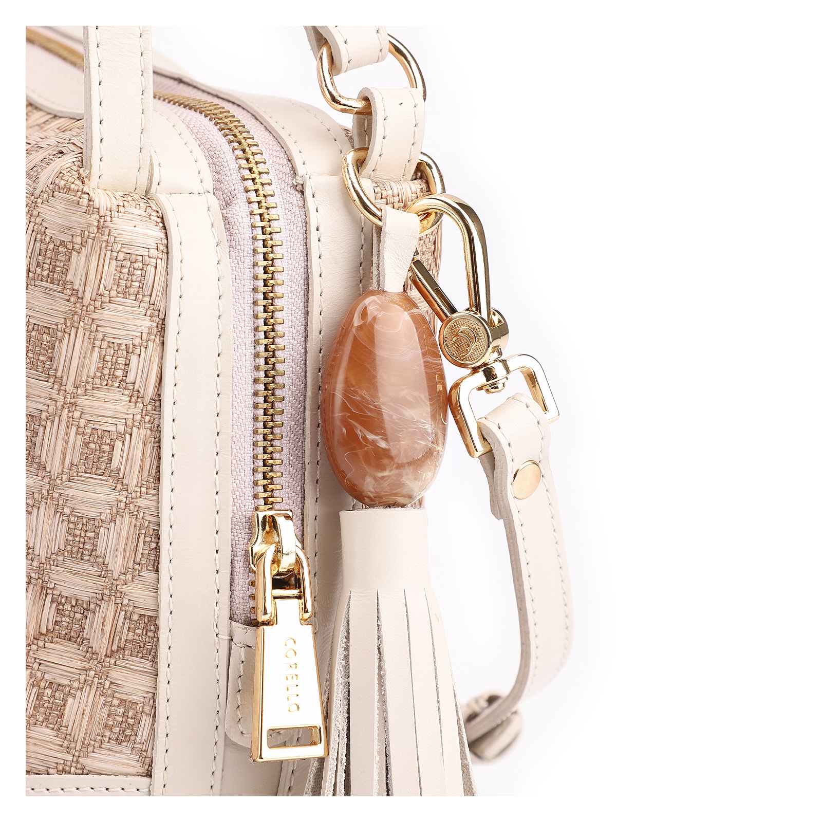 Bolsa De Mão Ráfia Mosaico Off White