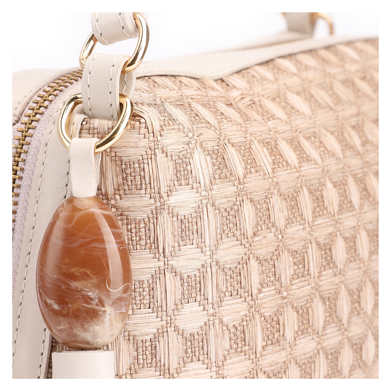 Bolsa De Mão Ráfia Mosaico Off White