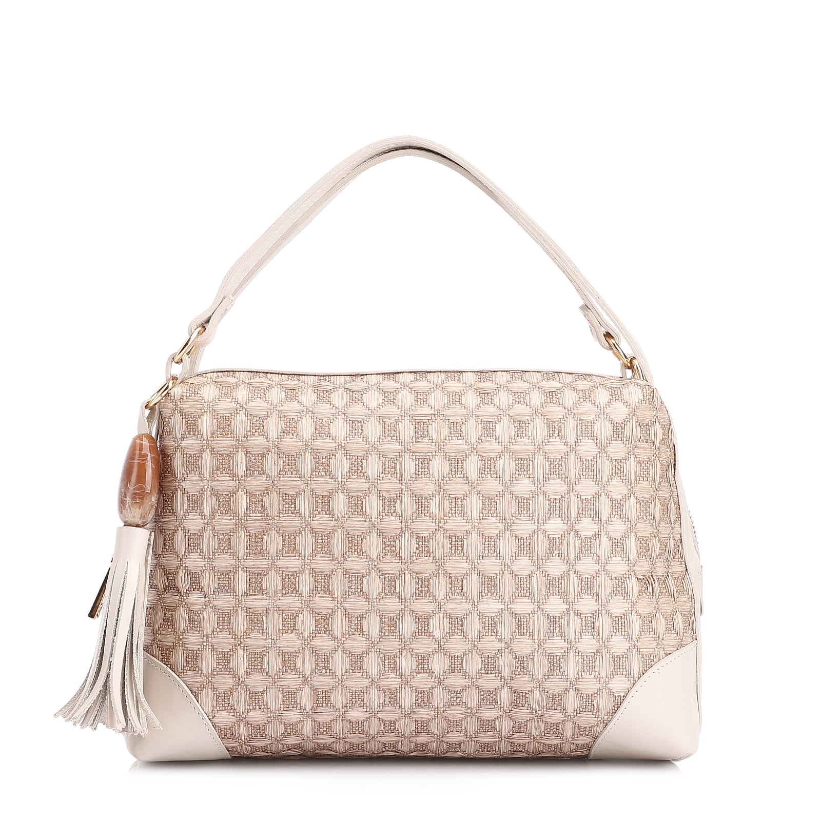 Bolsa De Mão Ráfia Mosaico Off White
