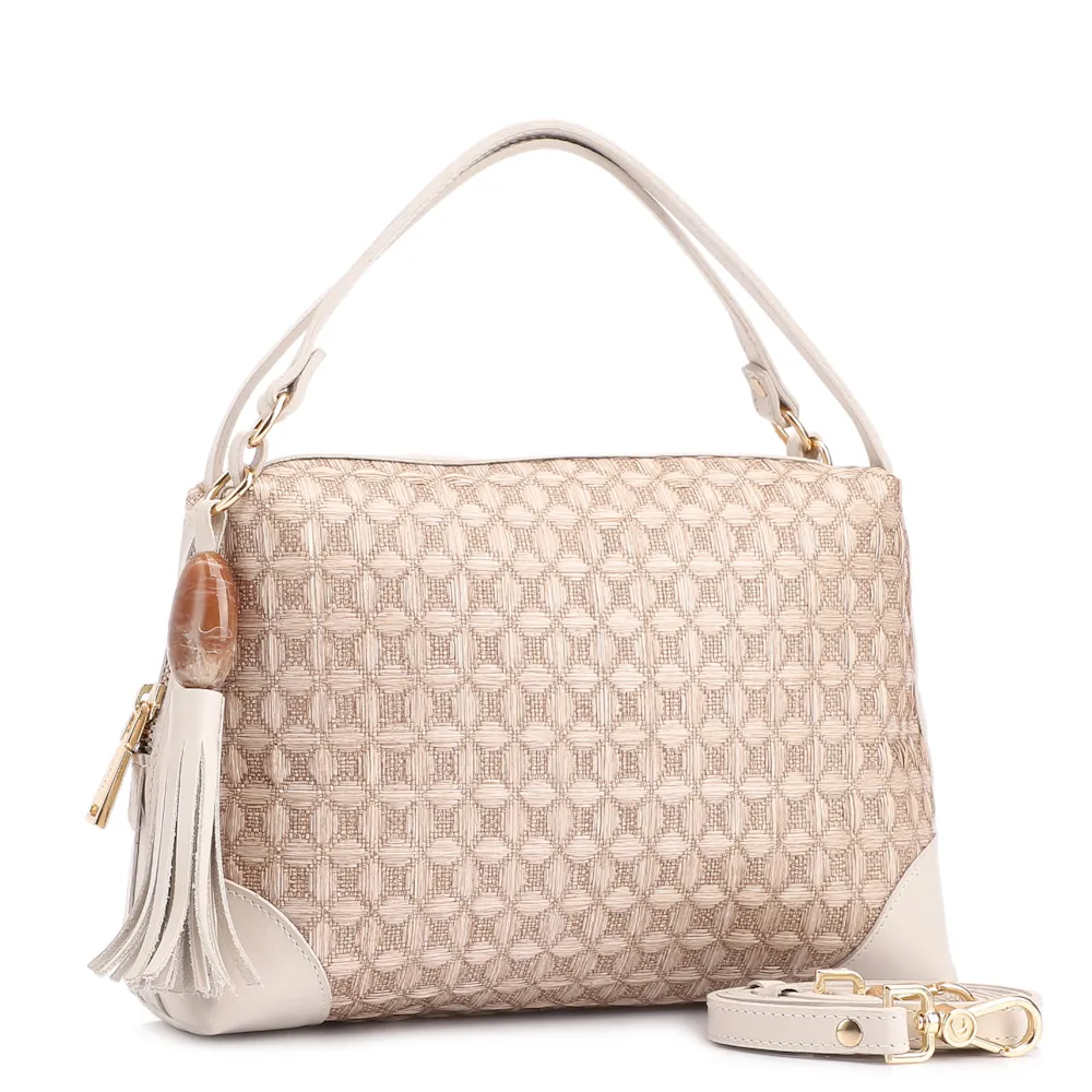 Bolsa De Mão Ráfia Mosaico Off White - imagem 2
