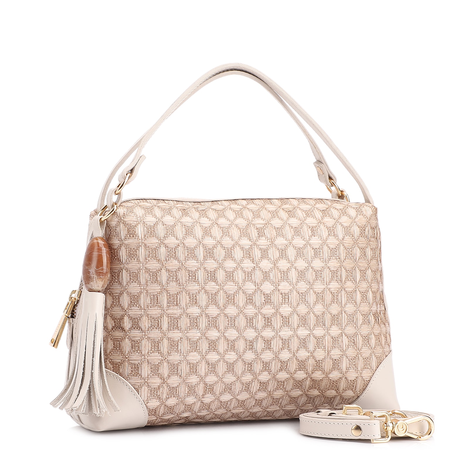 Bolsa De Mão Ráfia Mosaico Off White