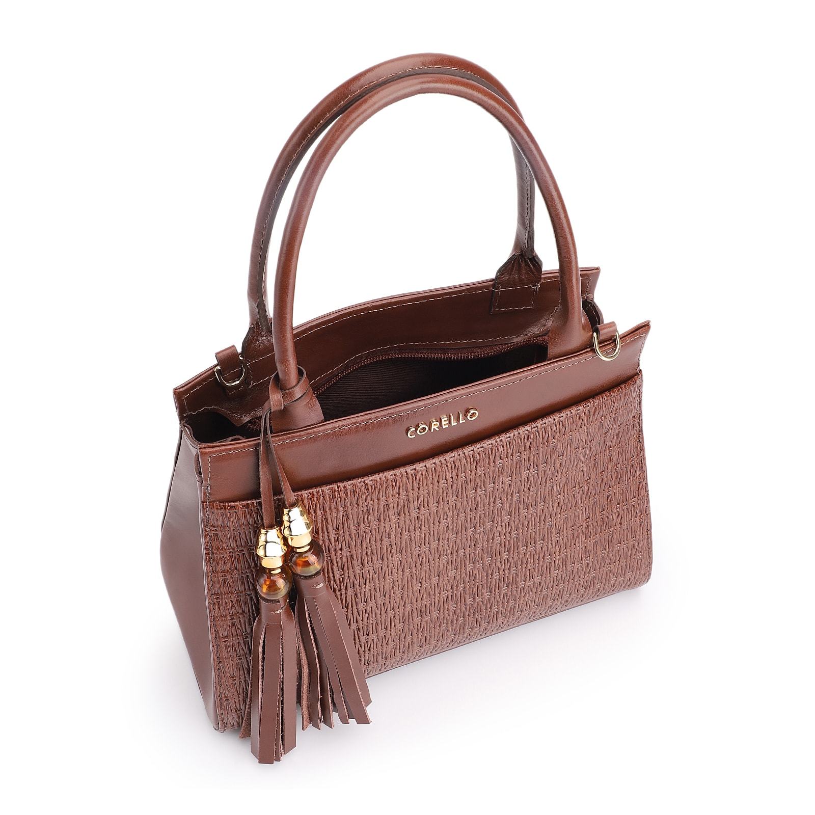 Bolsa De Mão Tramado Couro Marrom