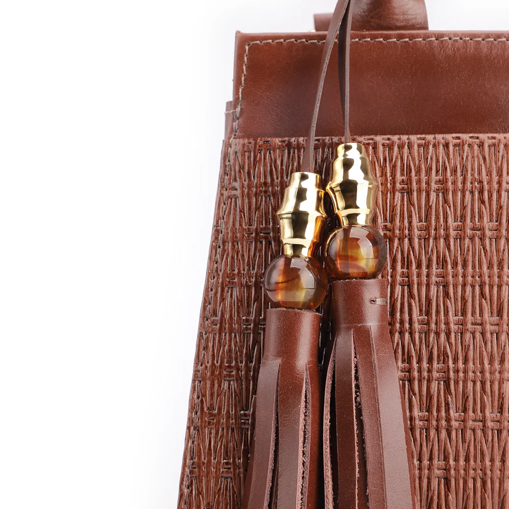 Bolsa De Mão Tramado Couro Marrom - imagem 7