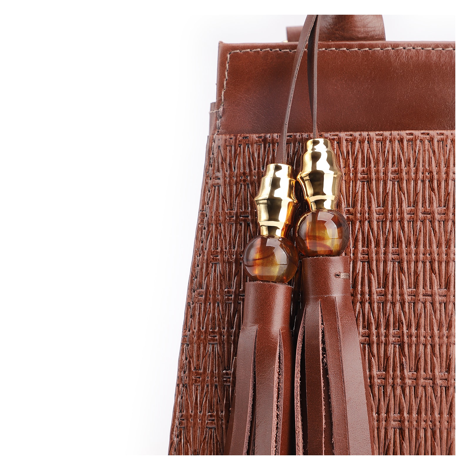 Bolsa De Mão Tramado Couro Marrom
