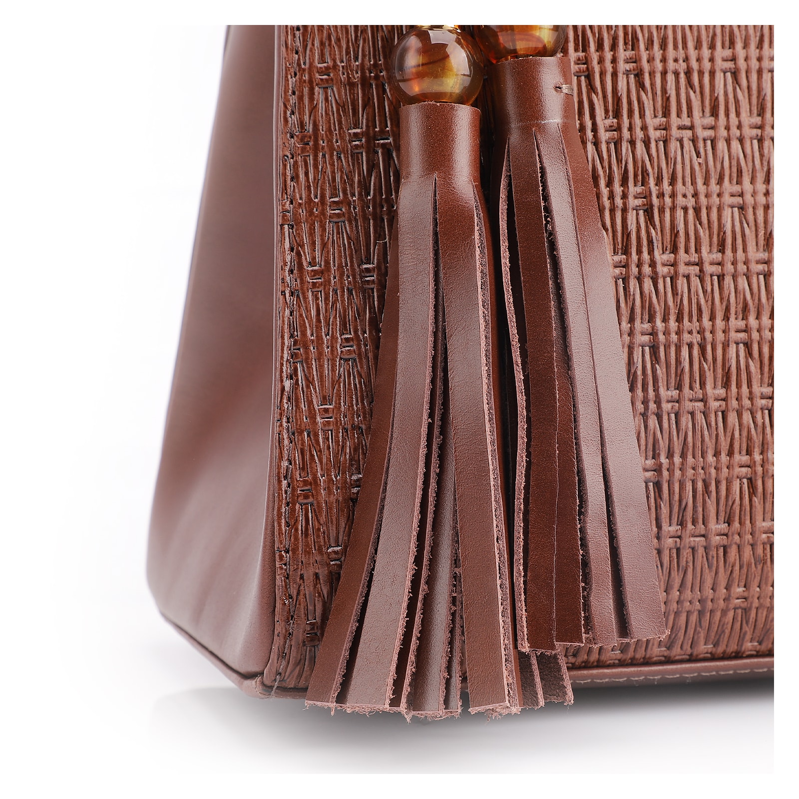 Bolsa De Mão Tramado Couro Marrom