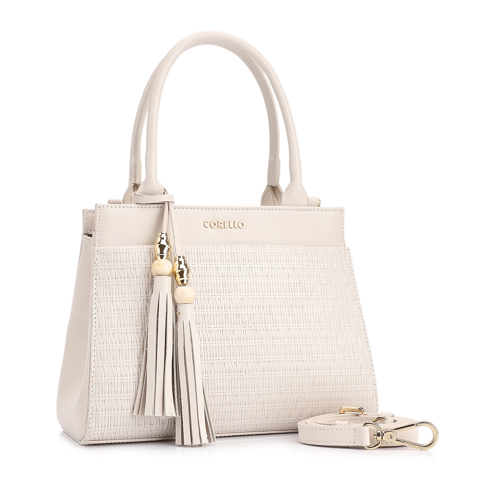 Bolsa De Mão Tramado Couro Off White