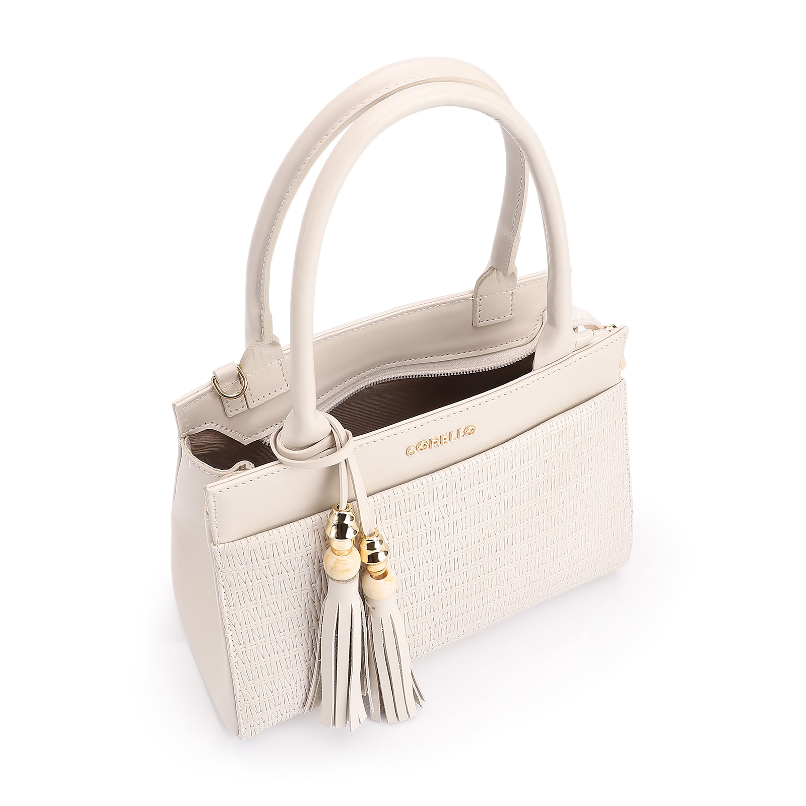 Bolsa De Mão Tramado Couro Off White