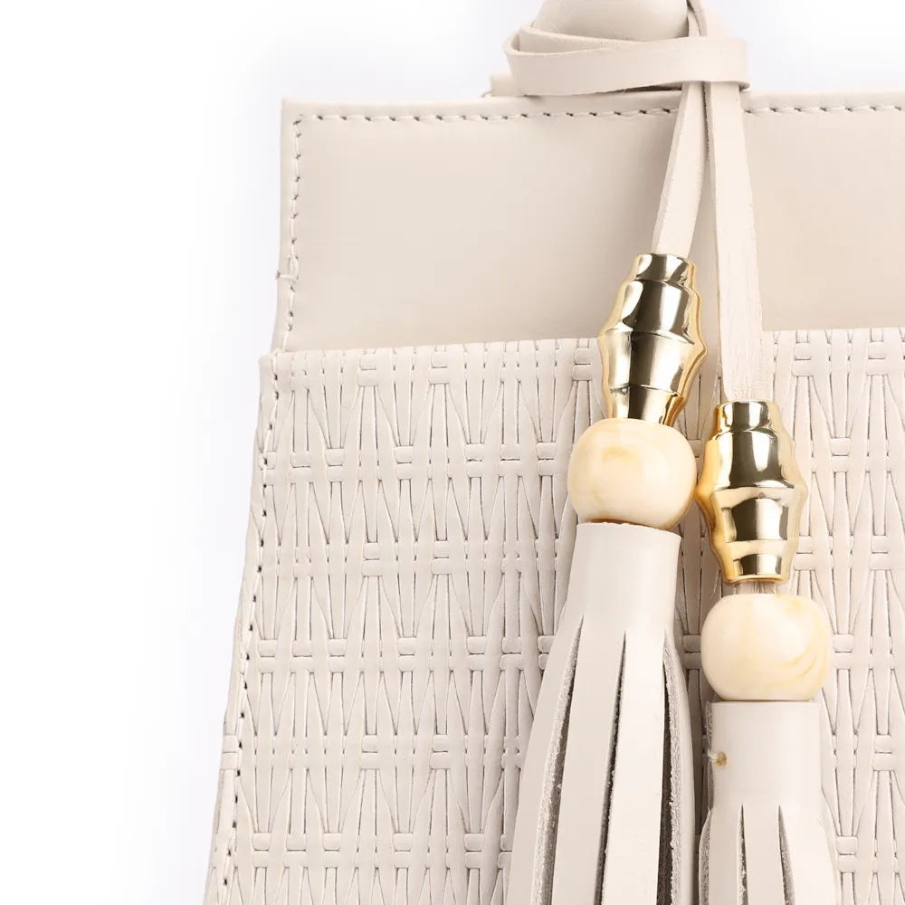 Bolsa De Mão Tramado Couro Off White - imagem 7