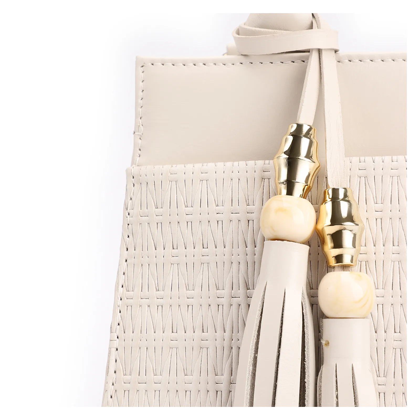 Bolsa De Mão Tramado Couro Off White