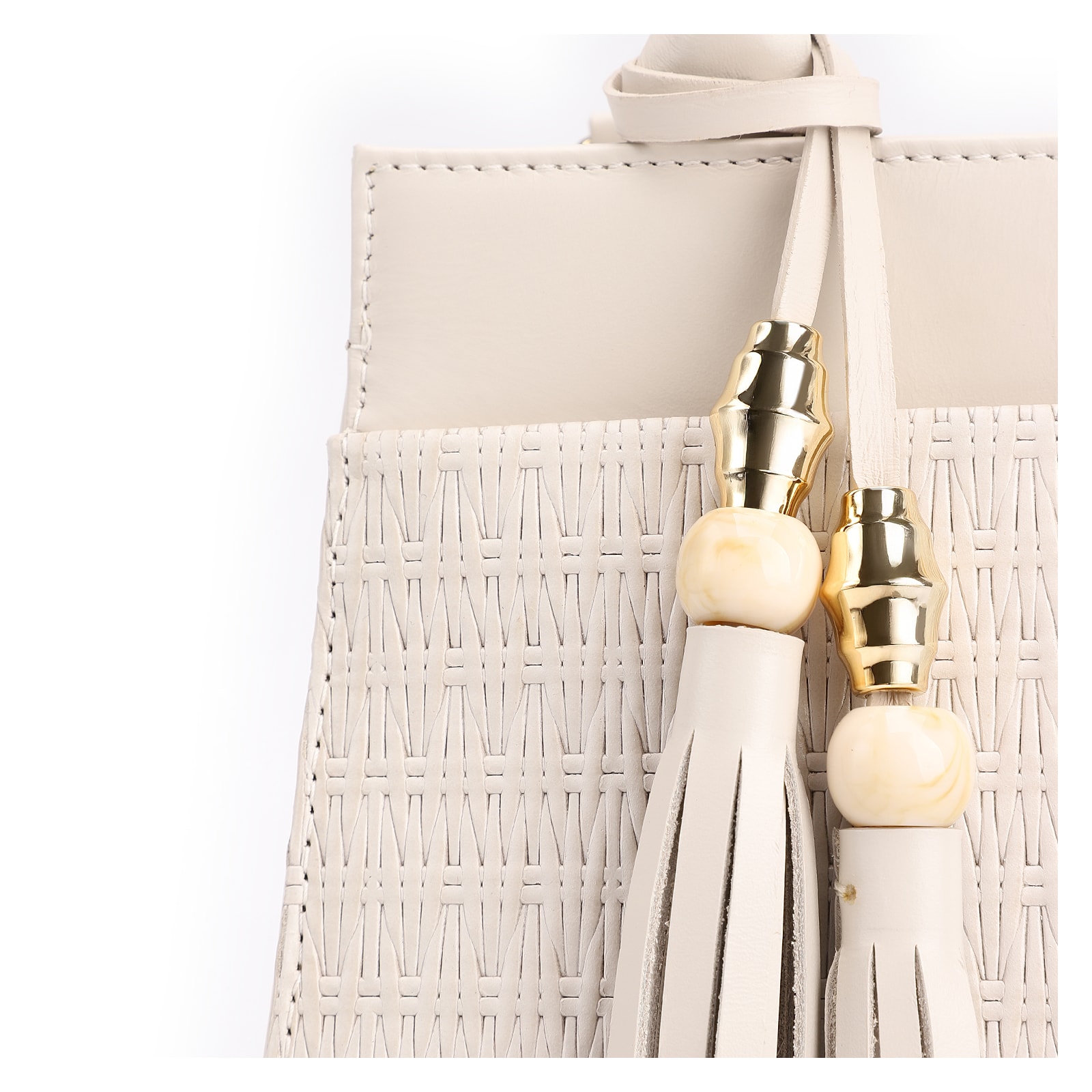 Bolsa De Mão Tramado Couro Off White