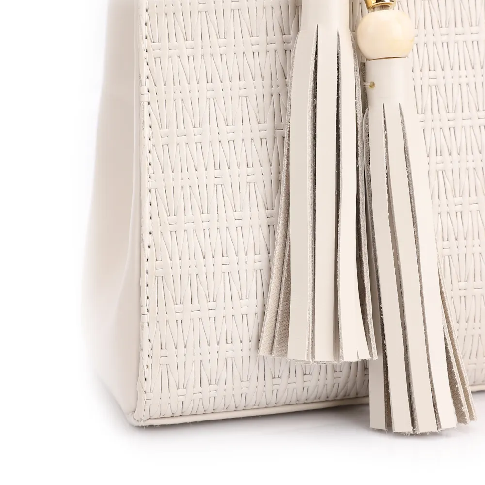 Bolsa De Mão Tramado Couro Off White - imagem 8