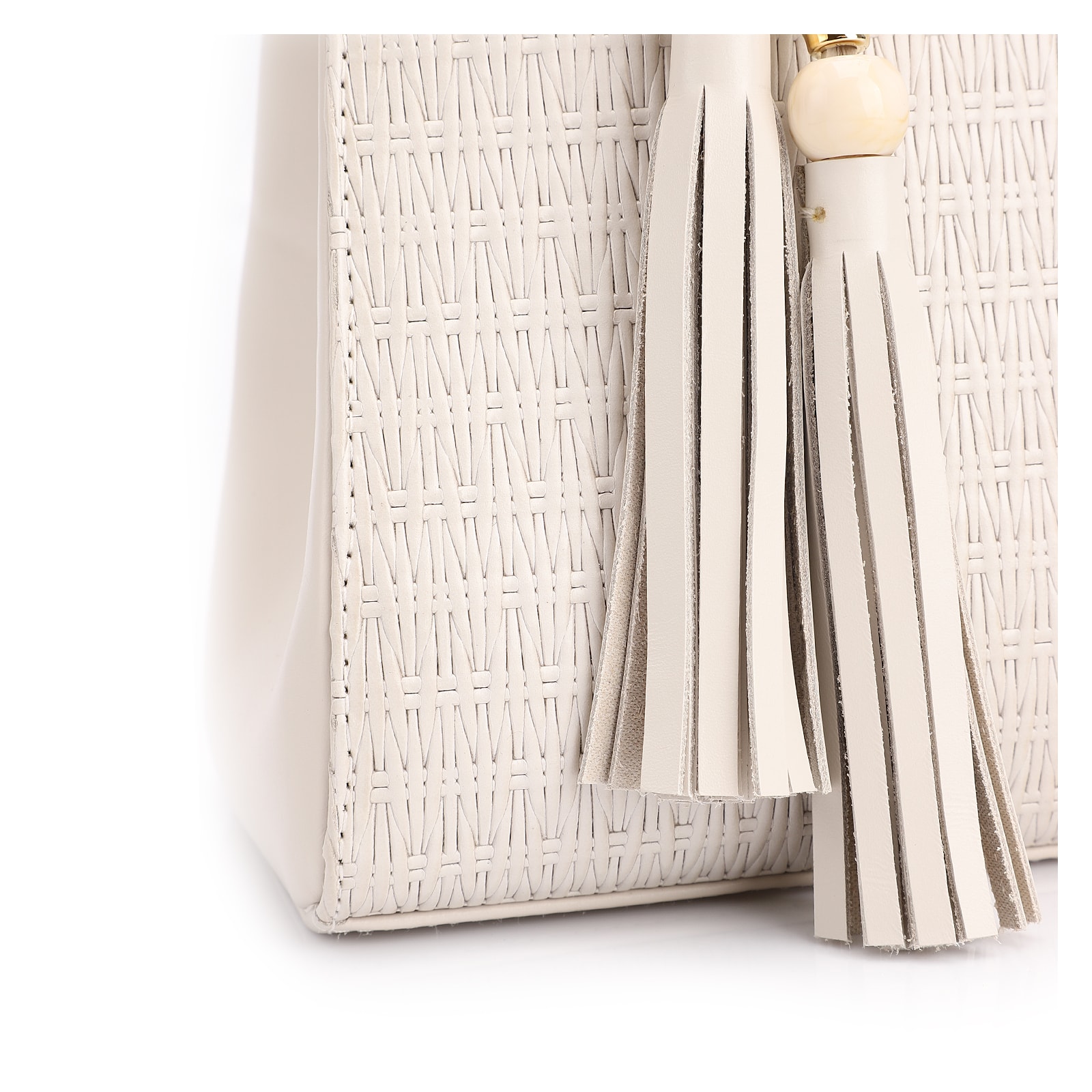 Bolsa De Mão Tramado Couro Off White