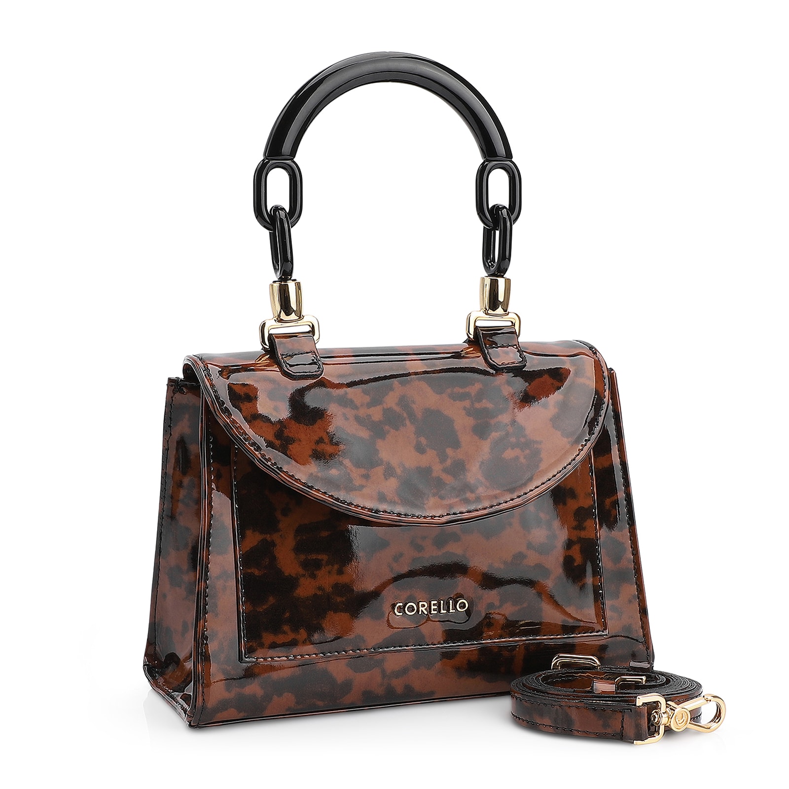 Bolsa De Mão Verniz Tartaruga