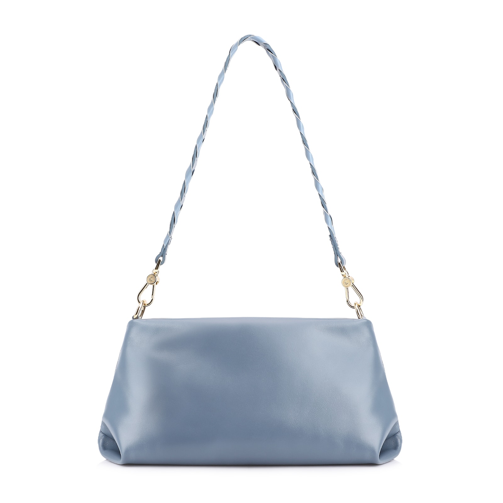 Bolsa De Ombro Alça Trançada Bicolor Couro Azul