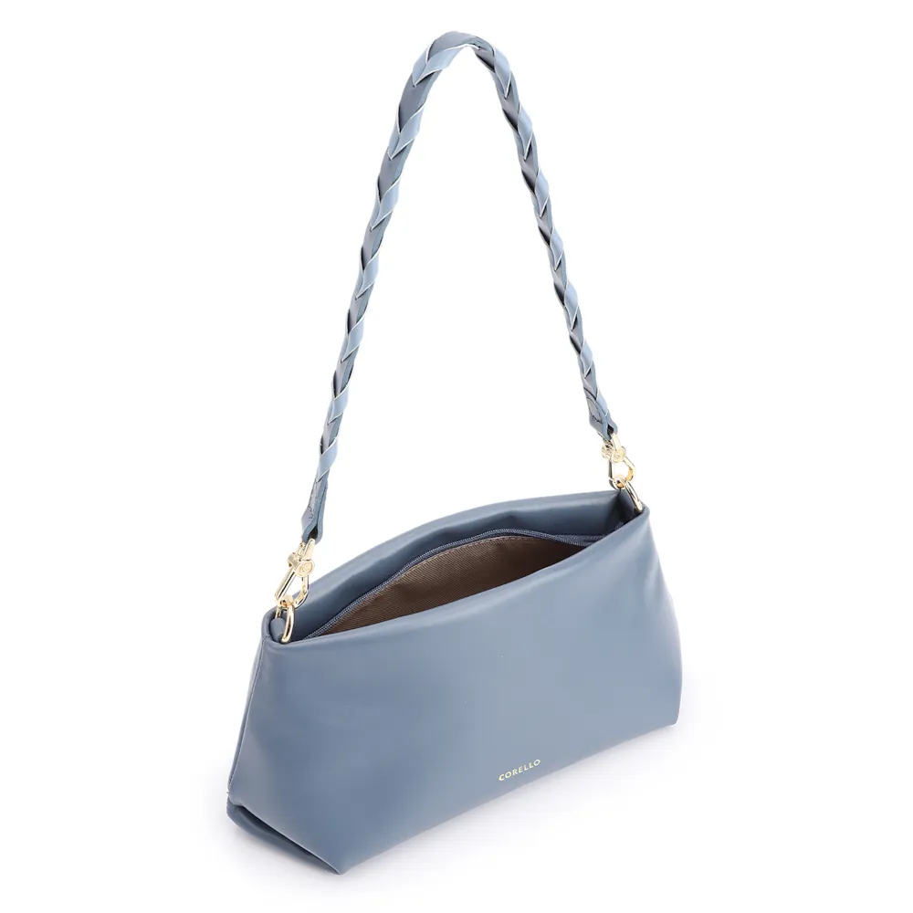 Bolsa De Ombro Alça Trançada Bicolor Couro Azul - imagem 5