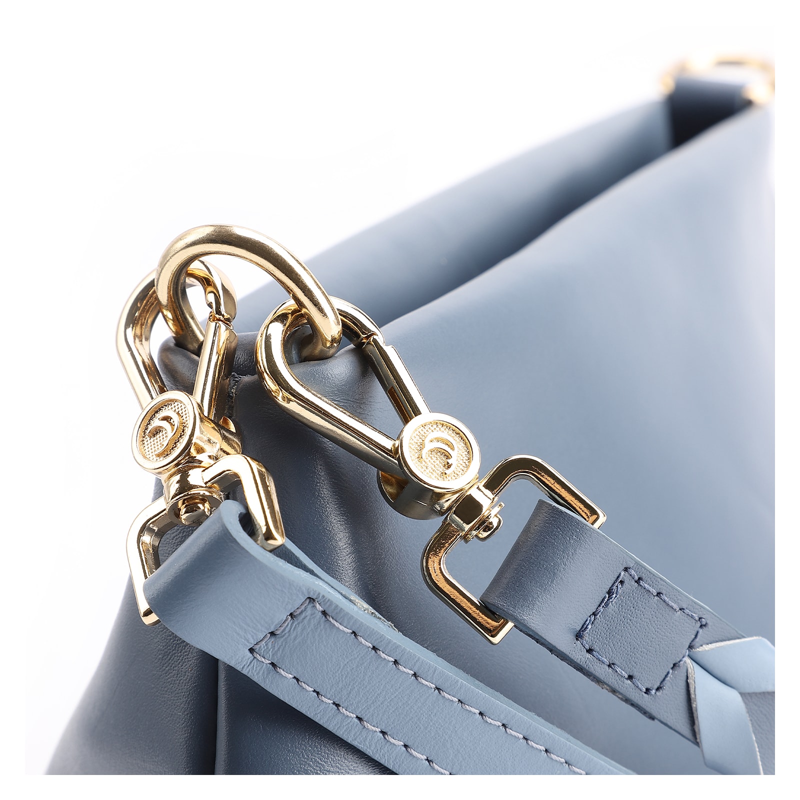 Bolsa De Ombro Alça Trançada Bicolor Couro Azul