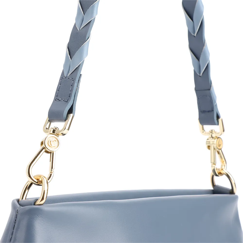 Bolsa De Ombro Alça Trançada Bicolor Couro Azul - imagem 8