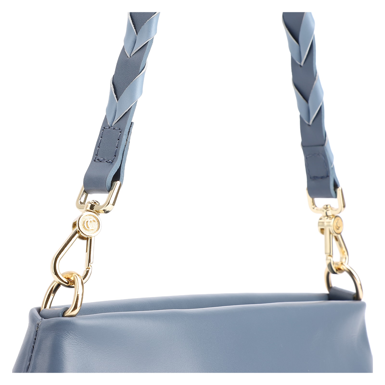 Bolsa De Ombro Alça Trançada Bicolor Couro Azul