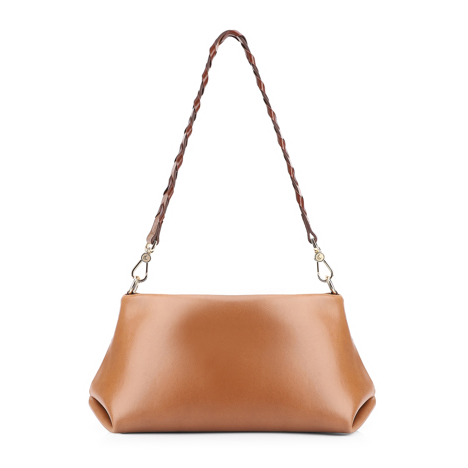 Bolsa De Ombro Alça Trançada Bicolor Couro Marrom