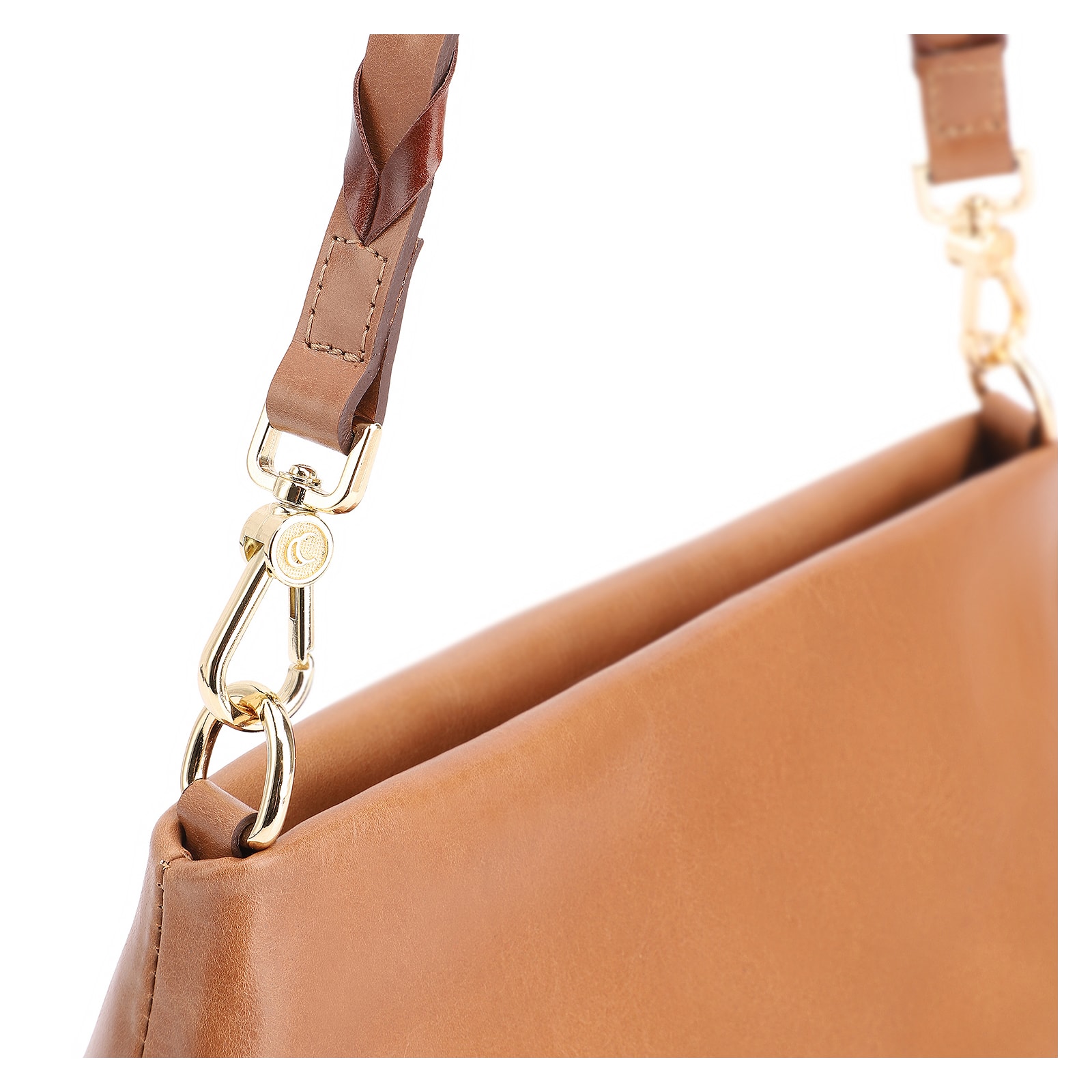 Bolsa De Ombro Alça Trançada Bicolor Couro Marrom