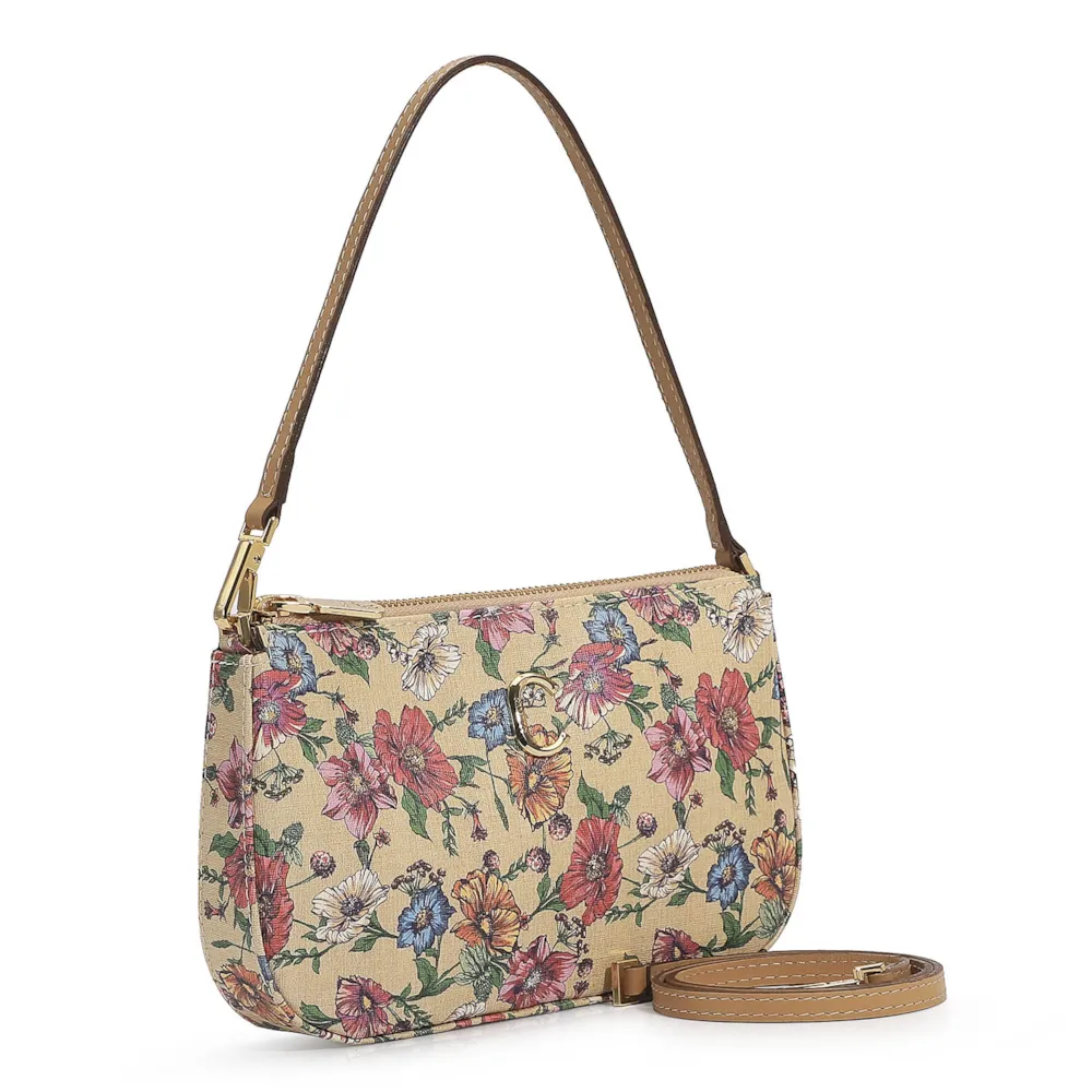 Bolsa De Ombro Alt Floral/Couro Bege - imagem 3