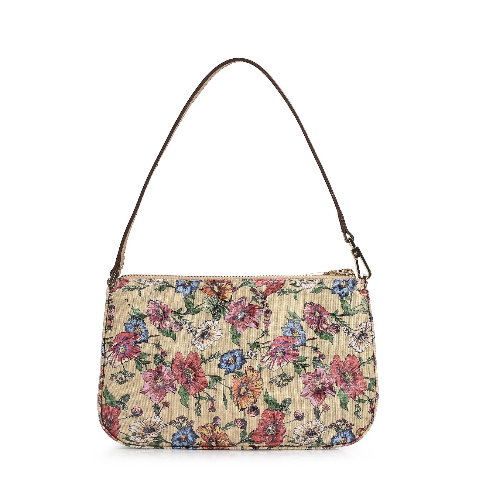 Bolsa De Ombro Alt Floral/Couro Bege