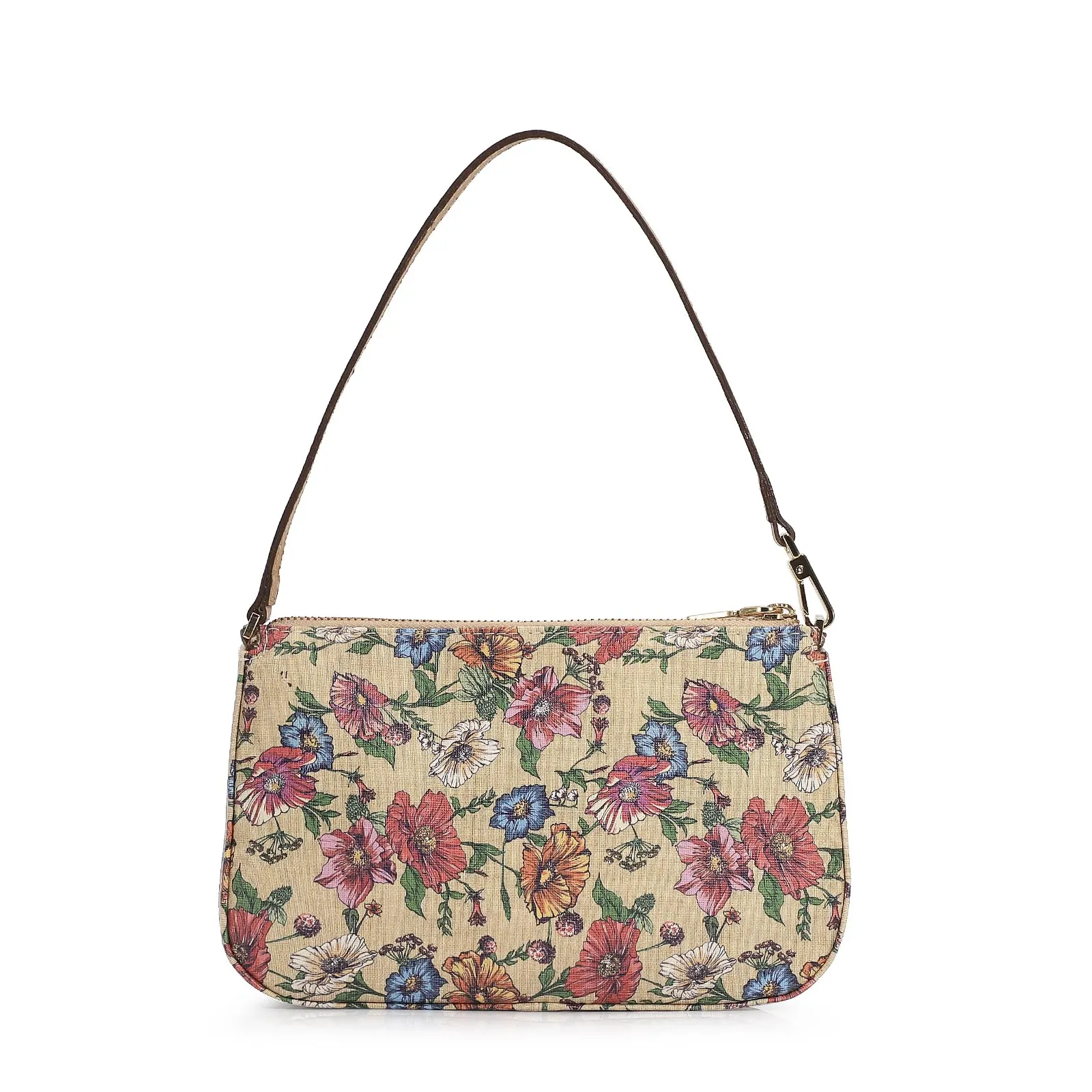 Bolsa De Ombro Alt Floral/Couro Bege