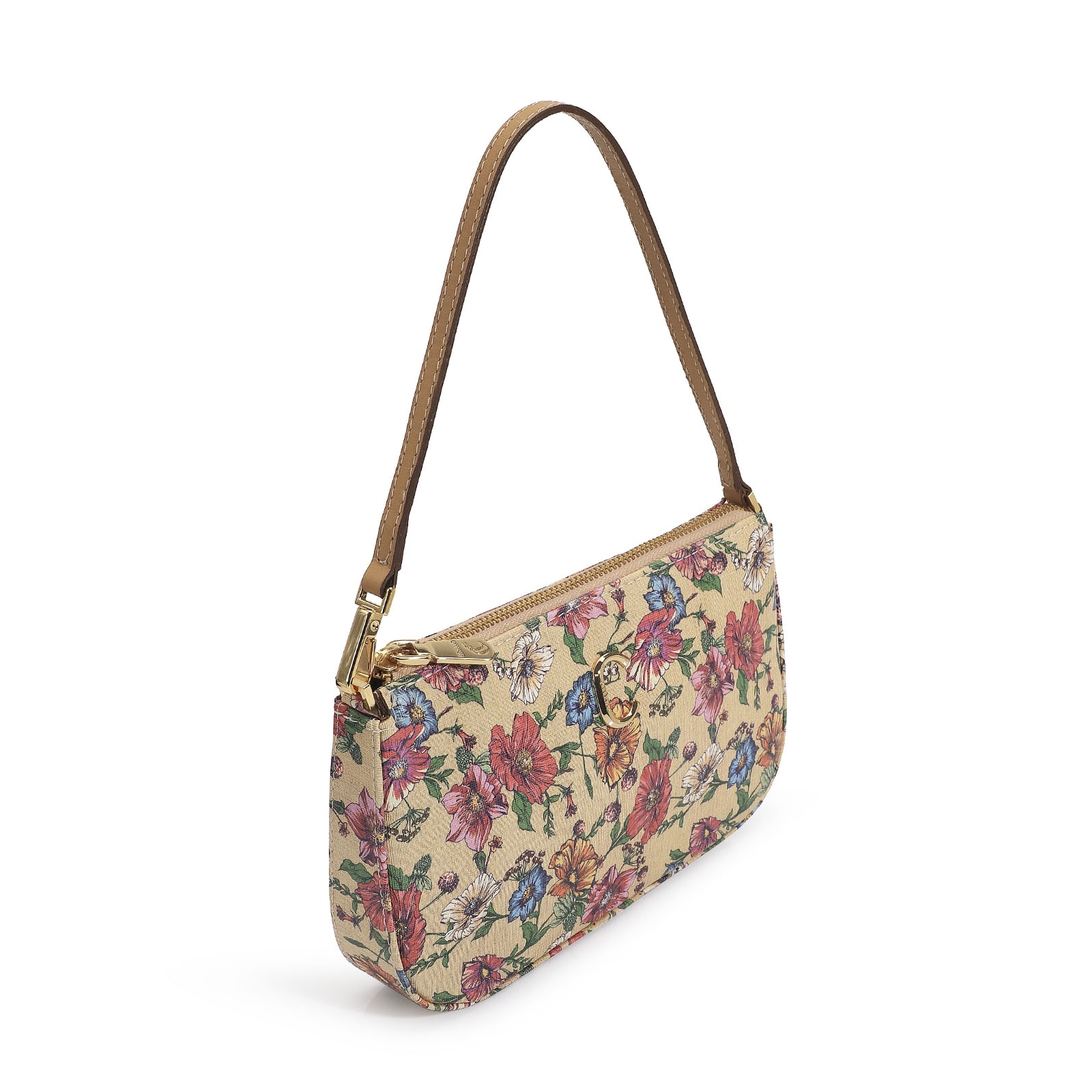 Bolsa De Ombro Alt Floral/Couro Bege