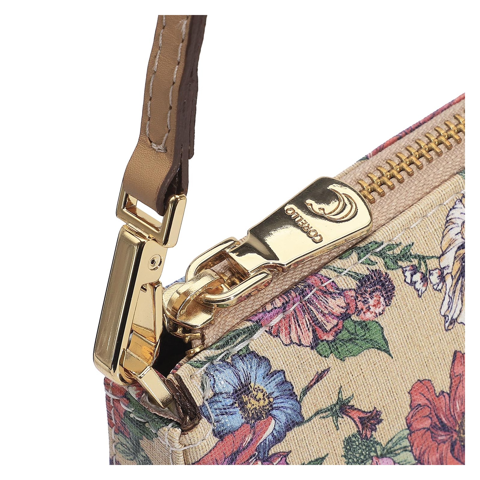 Bolsa De Ombro Alt Floral/Couro Bege