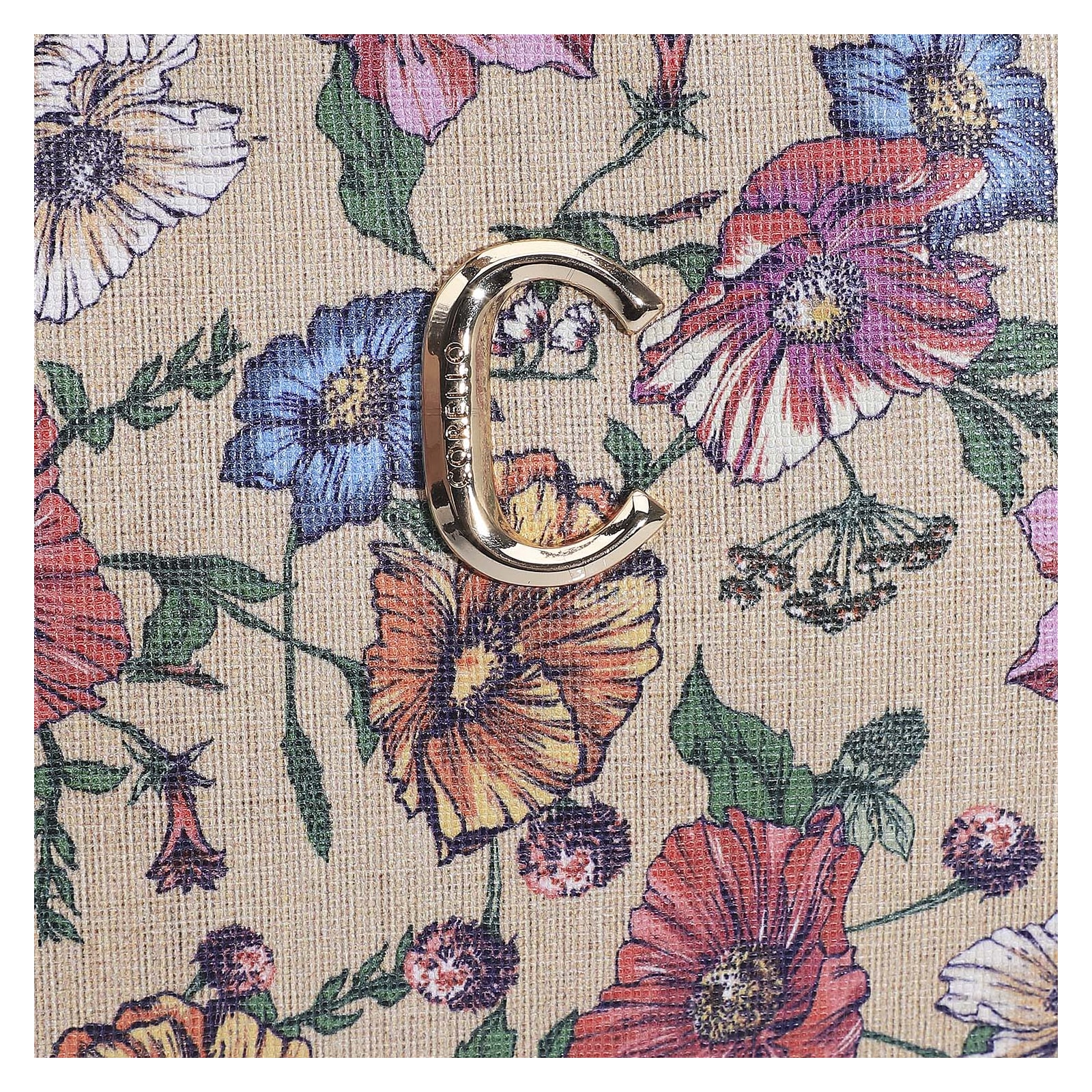Bolsa De Ombro Alt Floral/Couro Bege