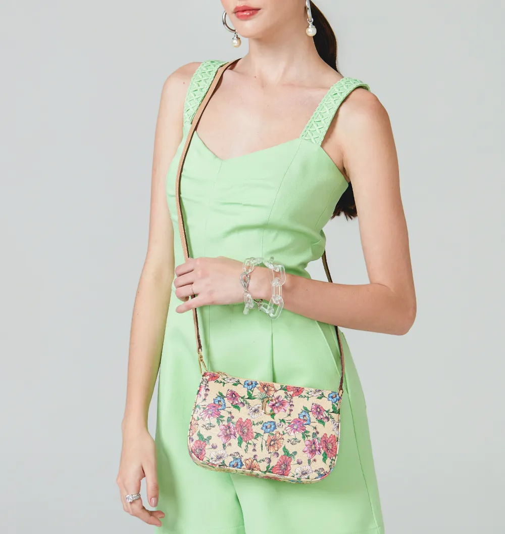 Bolsa De Ombro Alt Floral/Couro Bege - imagem 9