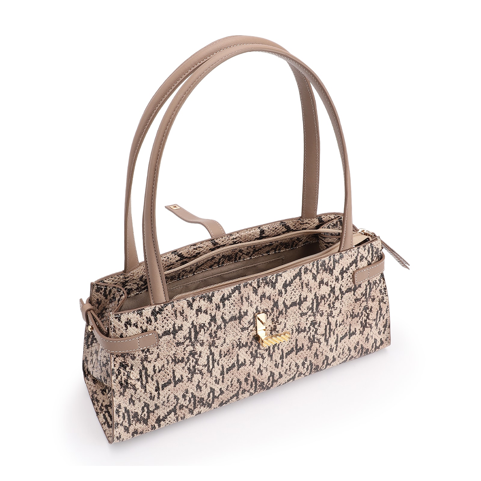 Bolsa De Ombro Alt Python Bege /Couro Bege