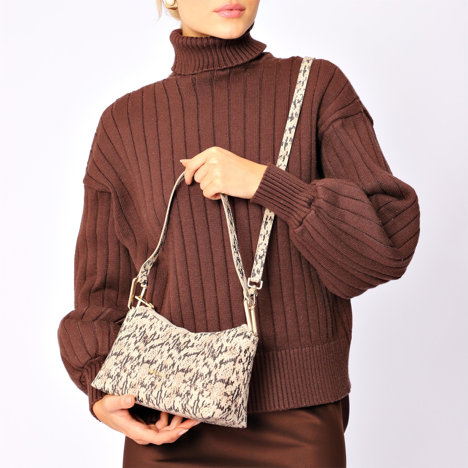  Bolsa De Ombro Alt Python Bege /Preta