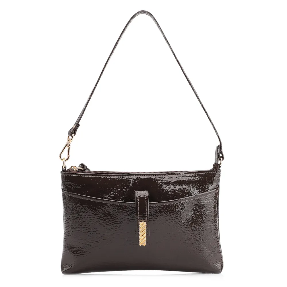 Bolsa De Ombro Alt Verniz Marrom Escuro