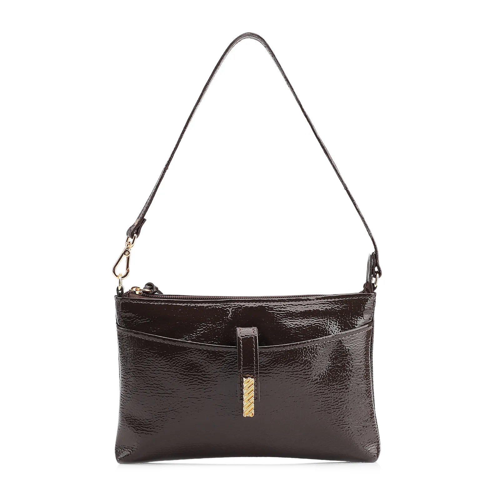 Bolsa De Ombro Alt Verniz Marrom Escuro