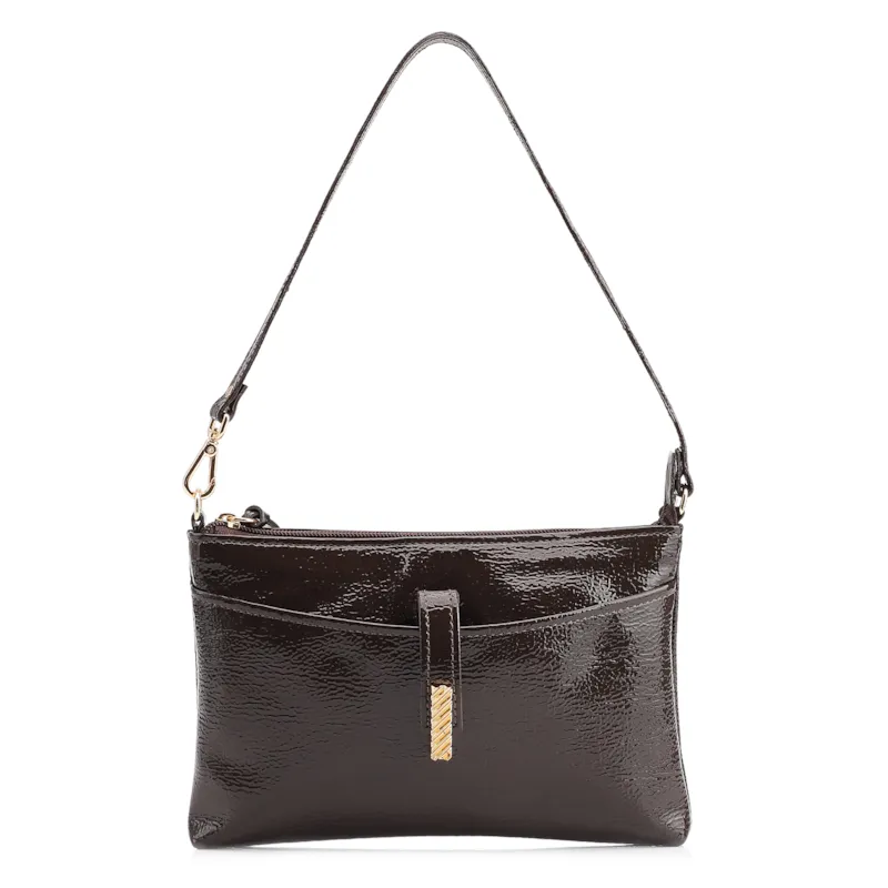 Bolsa De Ombro Alt Verniz Marrom Escuro