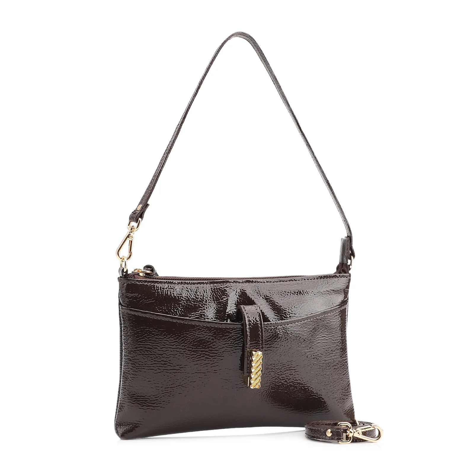 Bolsa De Ombro Alt Verniz Marrom Escuro