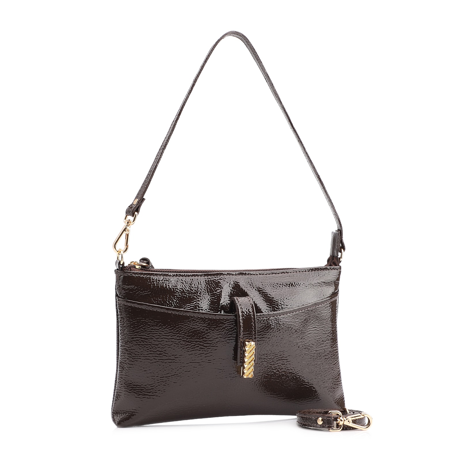 Bolsa De Ombro Alt Verniz Marrom Escuro