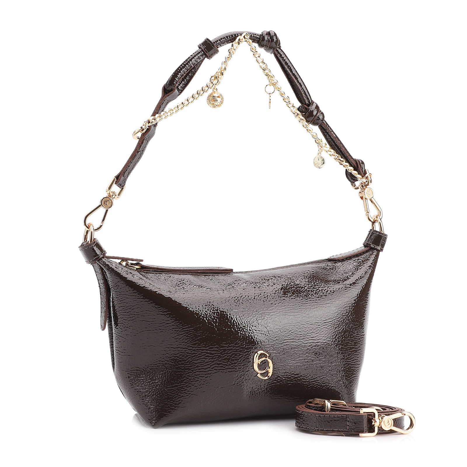Bolsa De Ombro Alt Verniz Marrom Escuro