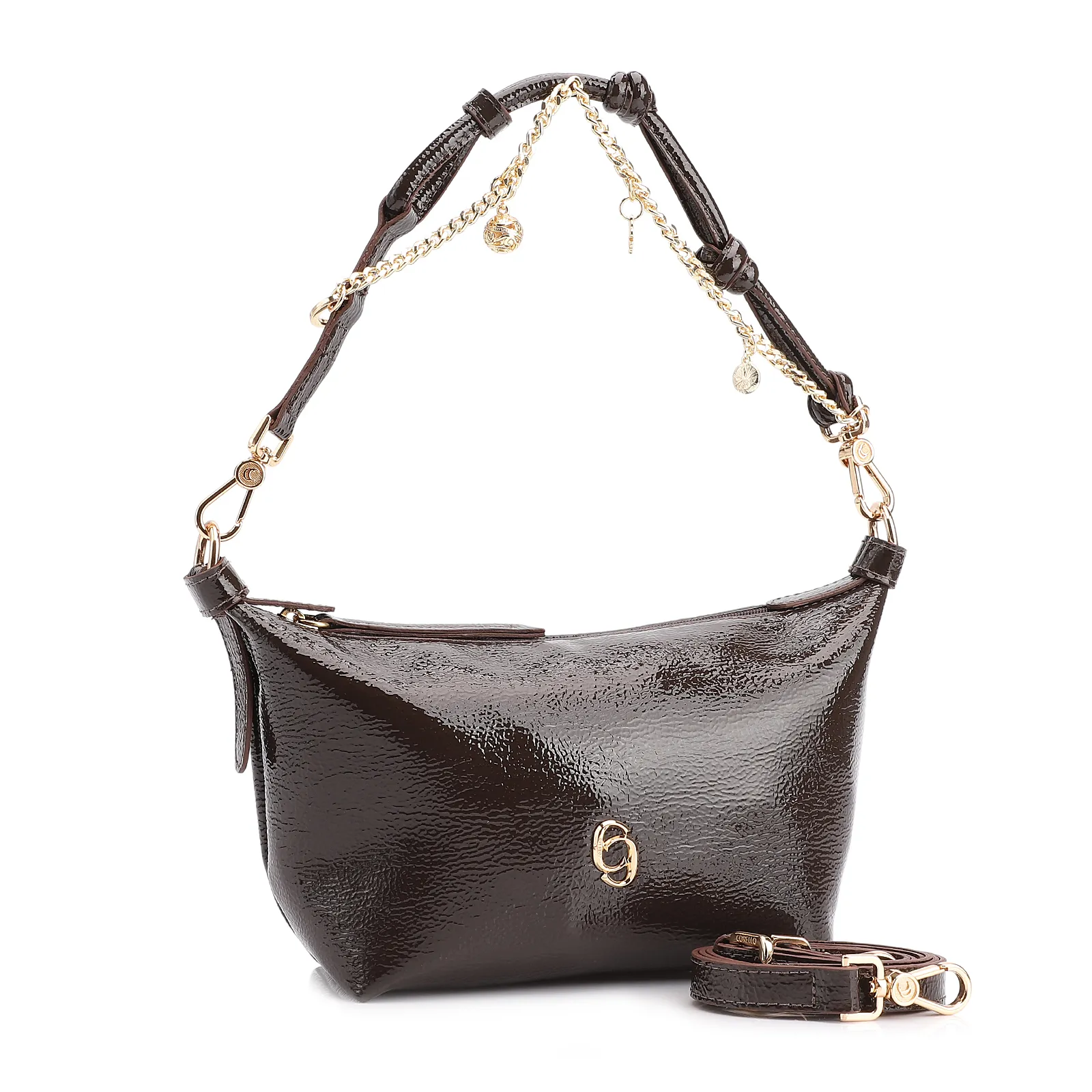 Bolsa De Ombro Alt Verniz Marrom Escuro