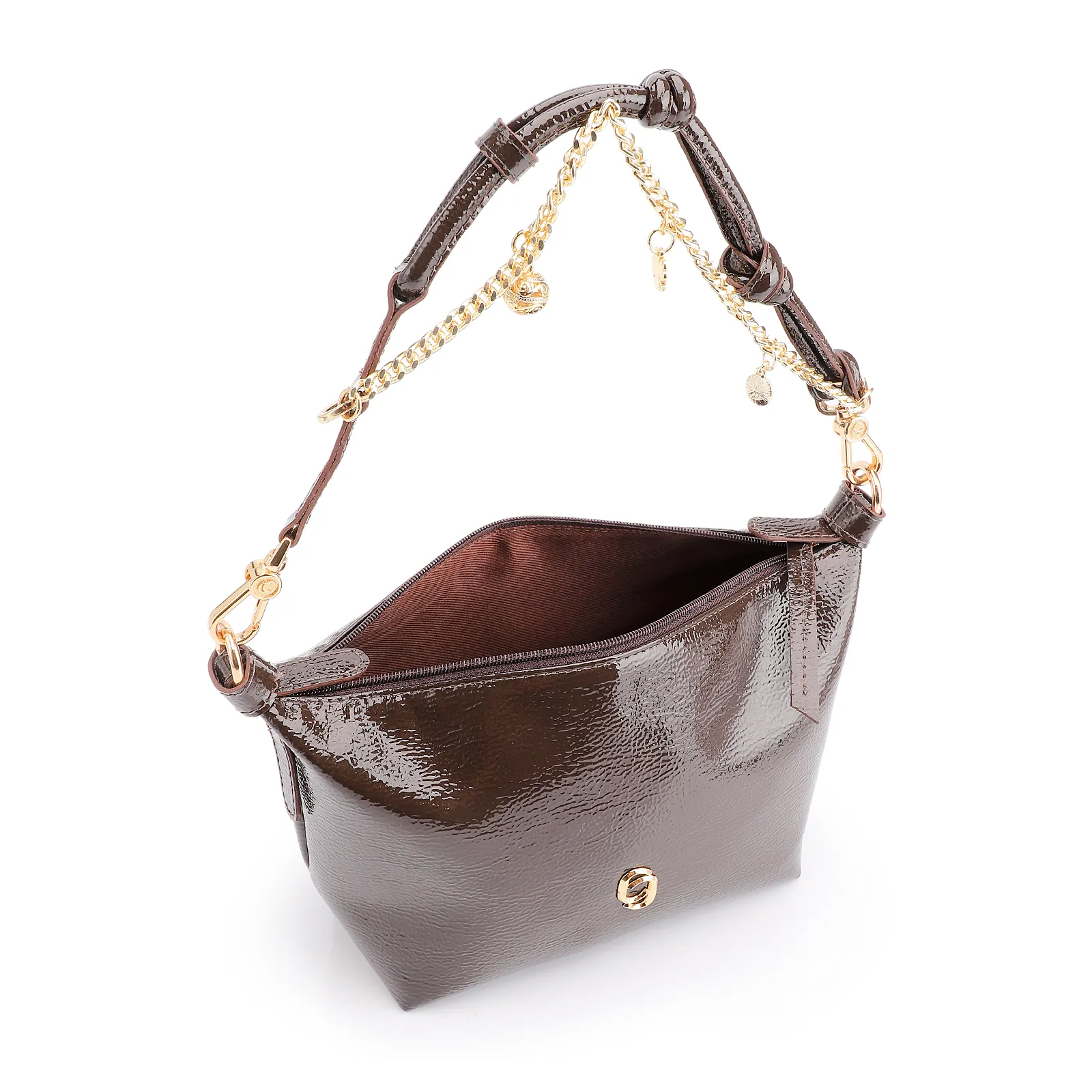 Bolsa De Ombro Alt Verniz Marrom Escuro