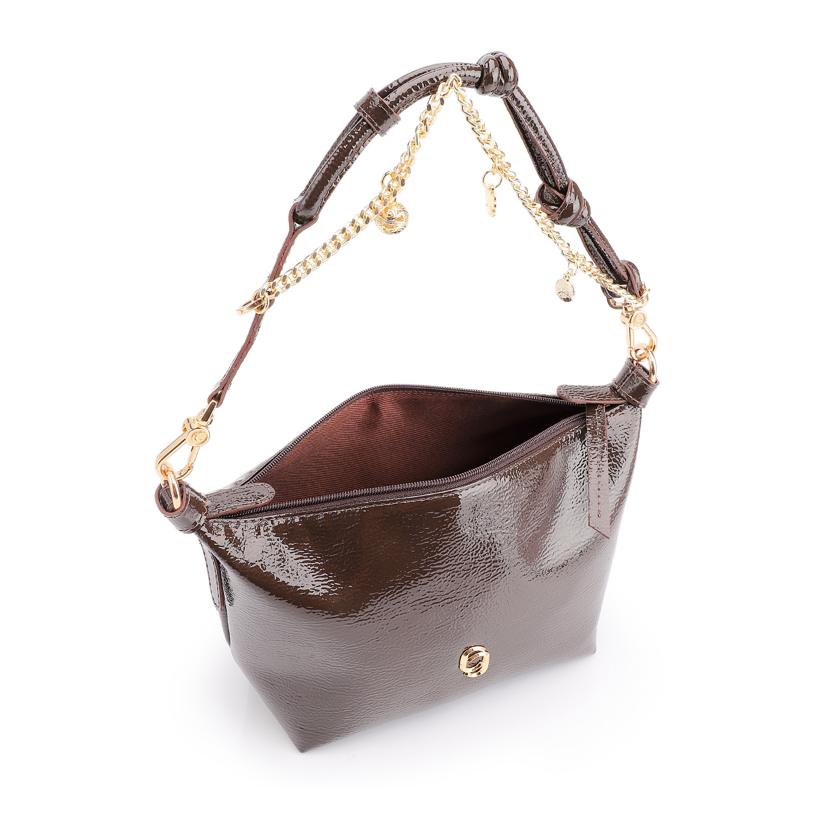 Bolsa De Ombro Alt Verniz Marrom Escuro