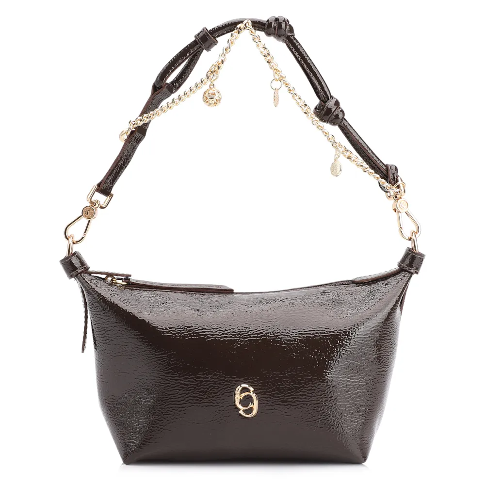 Bolsa De Ombro Alt Verniz Marrom Escuro