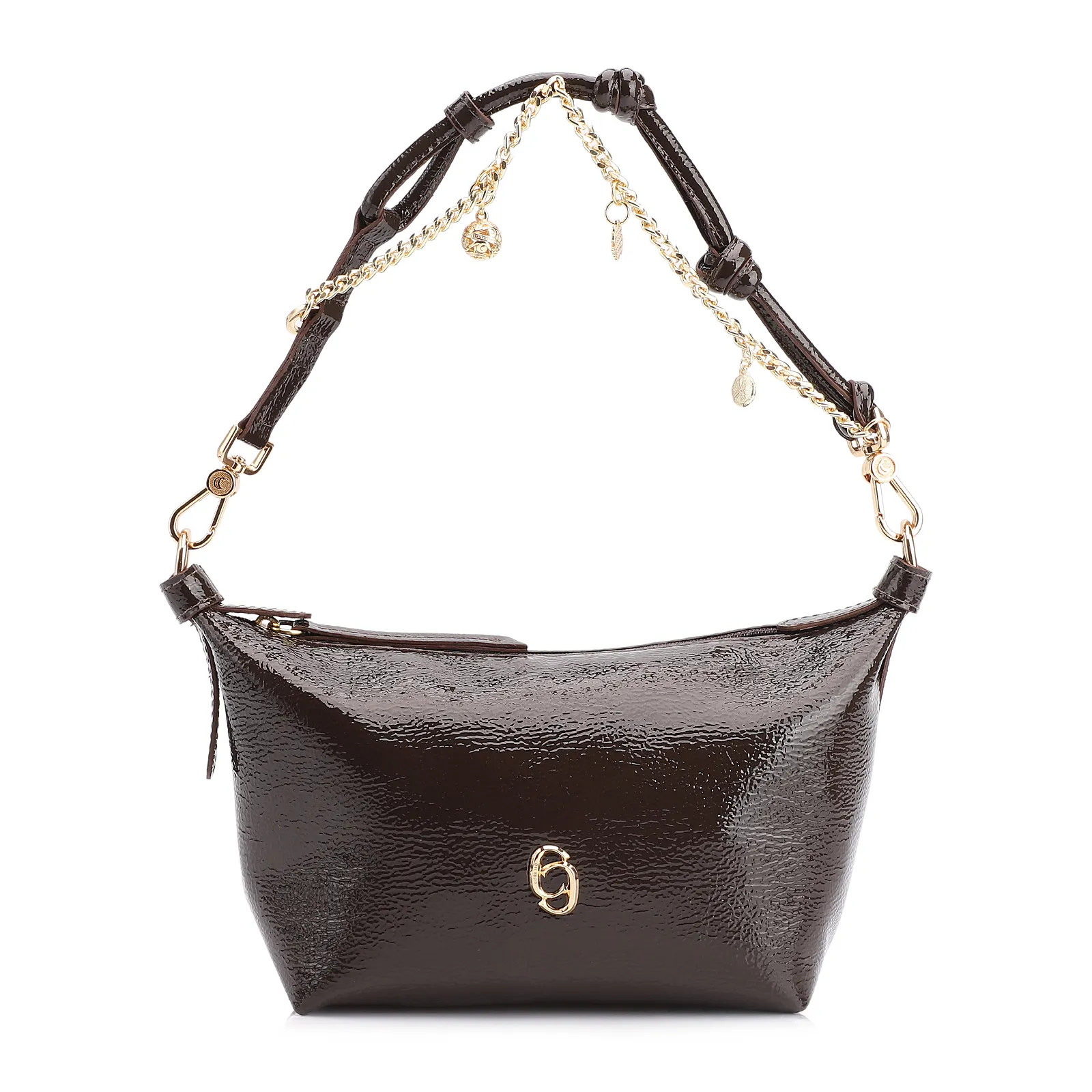 Bolsa De Ombro Alt Verniz Marrom Escuro