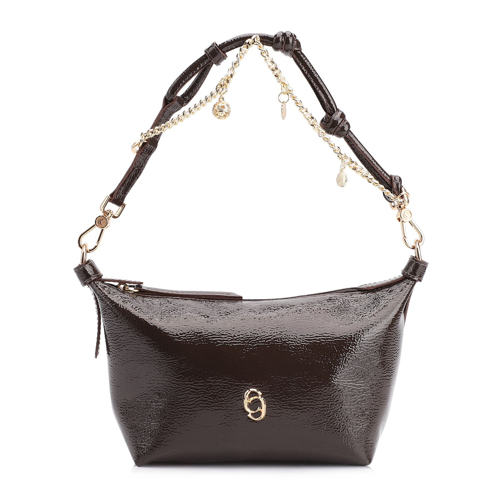 Bolsa De Ombro Alt Verniz Marrom Escuro