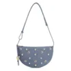 Bolsa De Ombro Aplicações Couro Camurça/Couro Azul - imagem 1