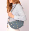 Bolsa De Ombro Aplicações Couro Camurça/Couro Azul - imagem 2