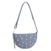 Bolsa De Ombro Aplicações Couro Camurça/Couro Azul - imagem 3