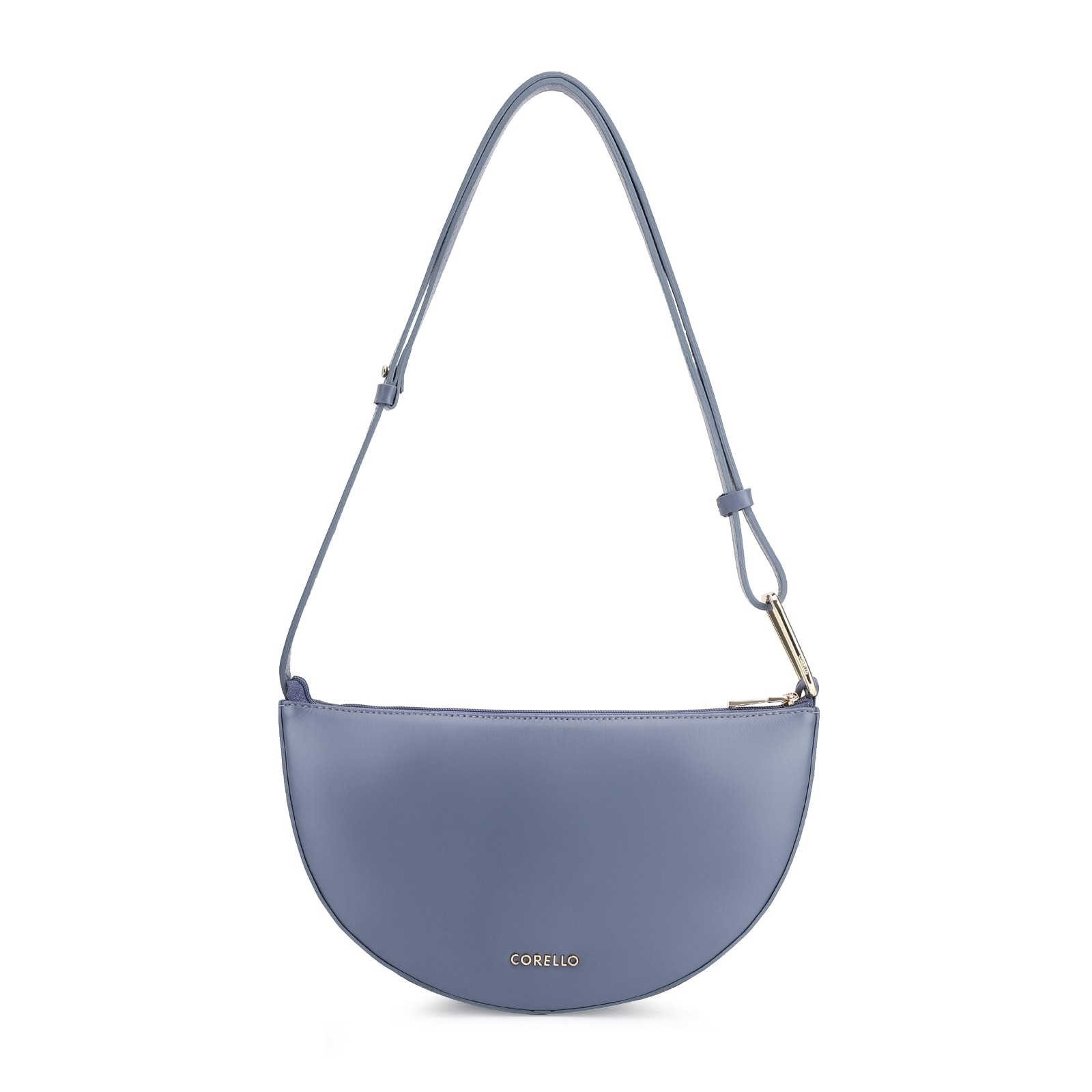 Bolsa De Ombro Aplicações Couro Camurça/Couro Azul